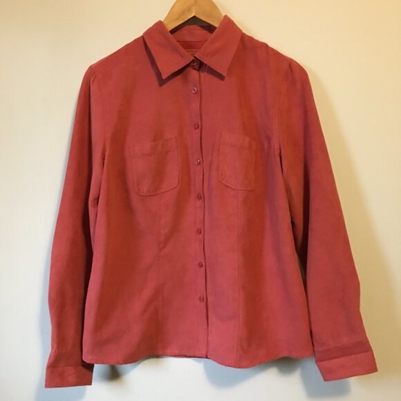 Vintage Northern Reflections Coral Pink Faux Suede Button Down Dress Shirt - Picture 2 of 14